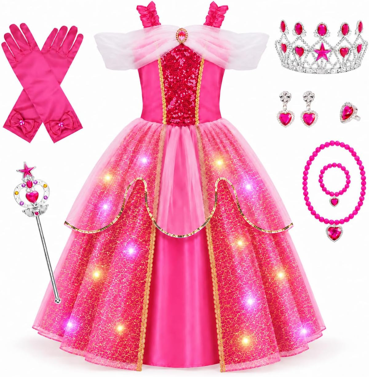 Meland Light Up Princess Dress for Girls Ages 3-10, Halloween Costume Party