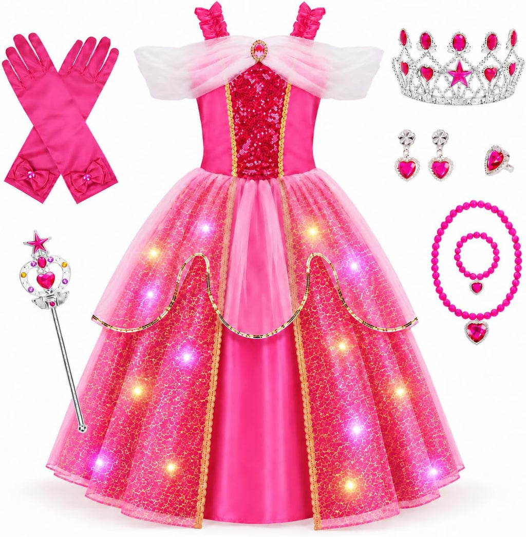 Meland Light Up Princess Dress for Girls Ages 3-10, Halloween Costume Party