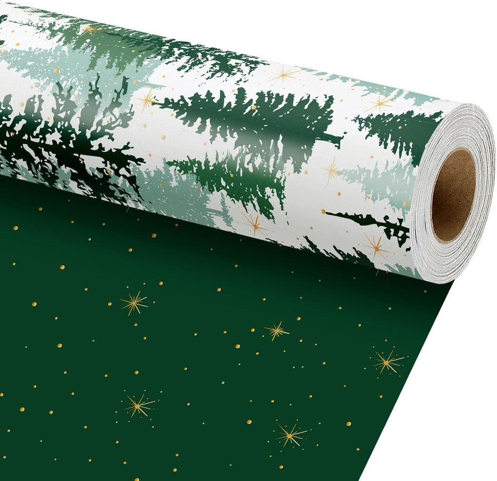 LaRibbons Reversible Green Christmas Wrapping Paper Pine Tree 17 In x 33 Ft