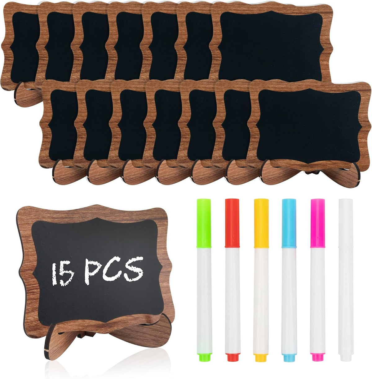 Temlum 15pcs Mini Chalkboard Sign, 2.9″x3.9″ Small Chalkboards, Wavy Shaped