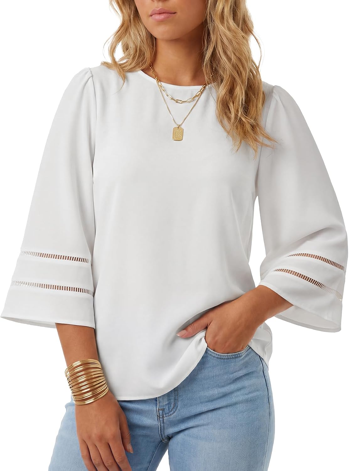 Zeagoo Womens Tops 3/4 Sleeve Loose Fit Dressy Tunics Plus Size Boho Shirts