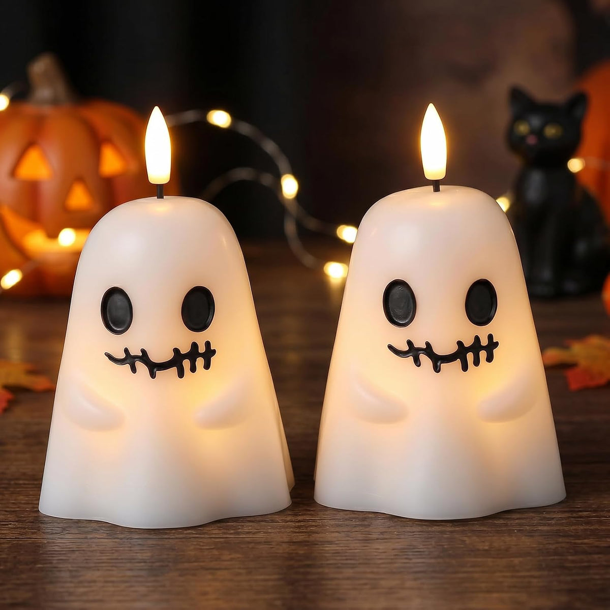 GenSwin Ghost Halloween Flameless Candles Battery Operated LED with Timer