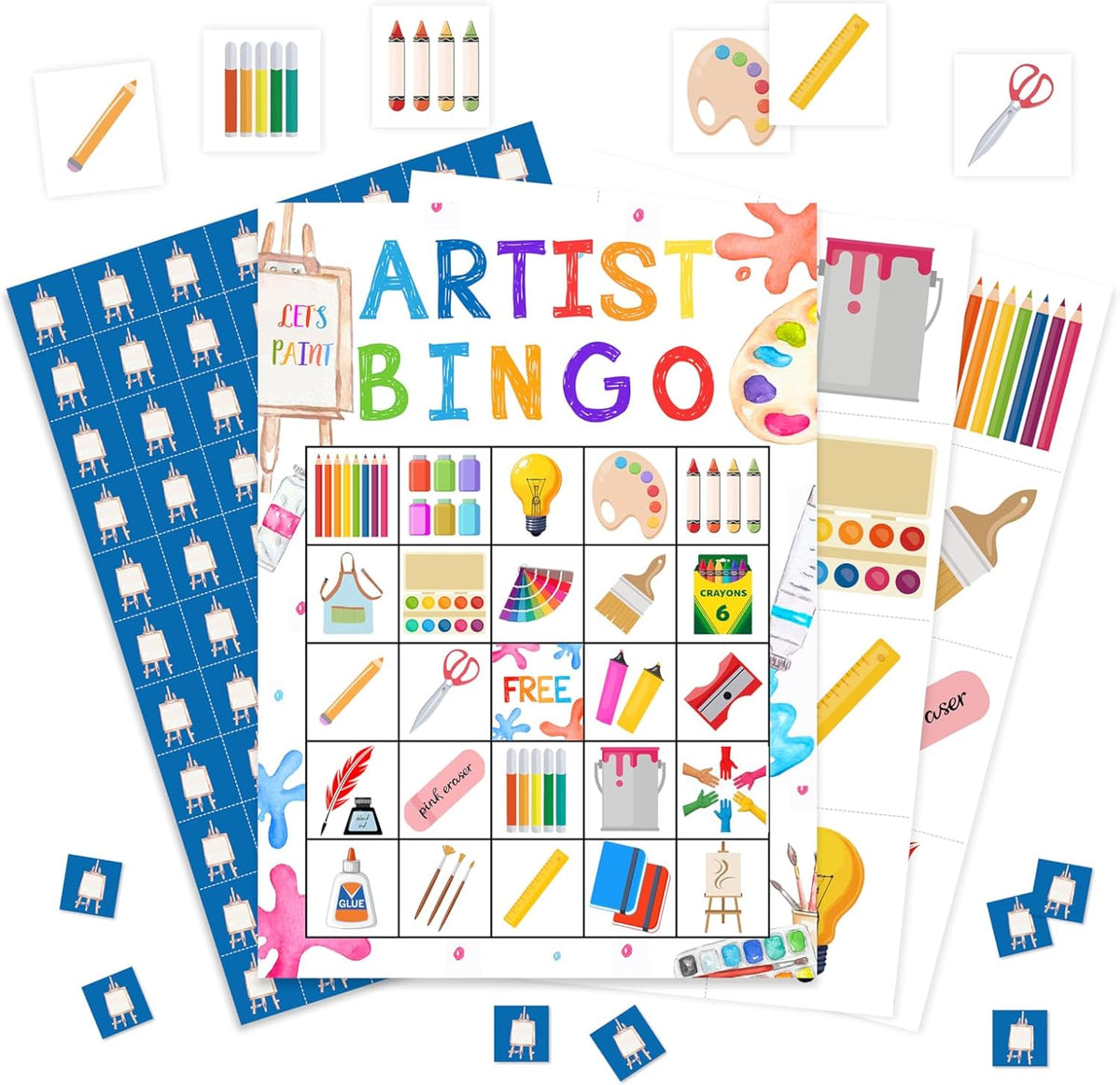 Artist Bingo Game, Painting Party Bingo Cards Set, Art Themed Birthday Games Party Bingo Supplies for Paint Lovers, Adults Family Friends Holiday Activities Favors Decorations for 24 Player, 01