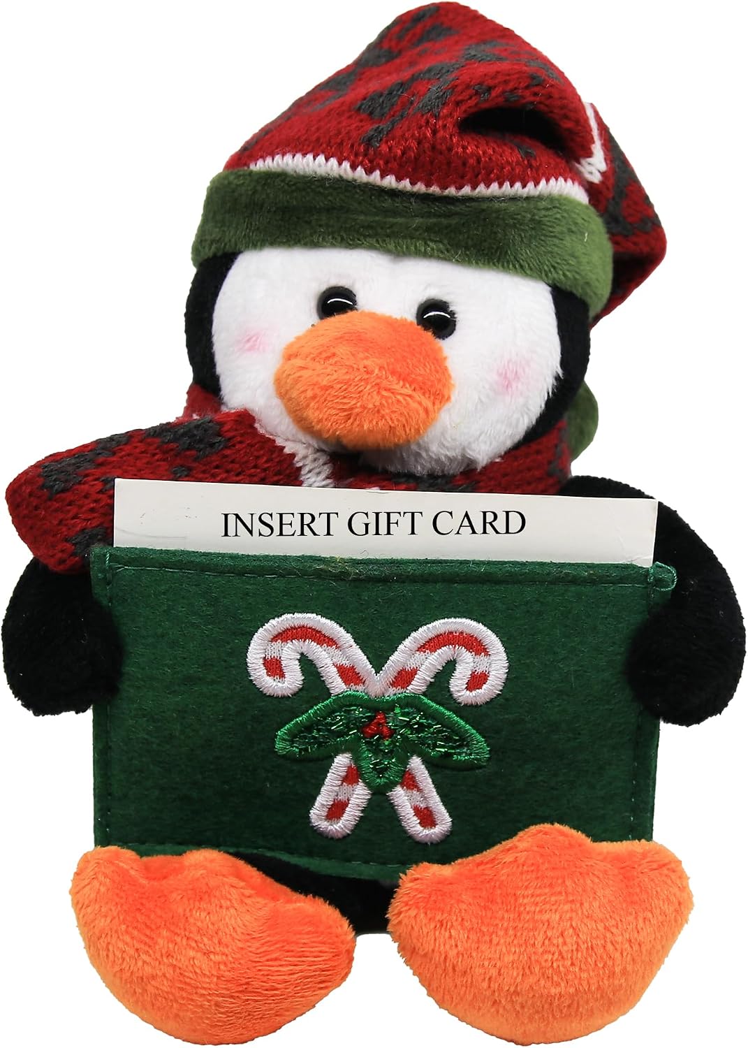 Glittering Xmas Gift Card Holder Stuffed Animal – Festive Holiday Plush Toy Card Holder Design for Holidays & Christmas Celebration 9 inch (Penguin)