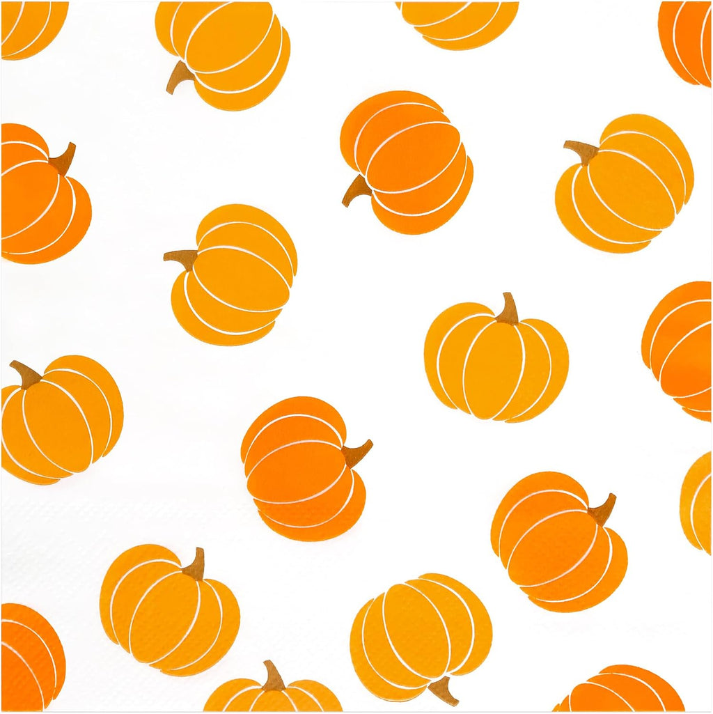 100Pcs Fall Pumpkins Paper Napkins 6.5in Orange Disposable Party Hand Towel