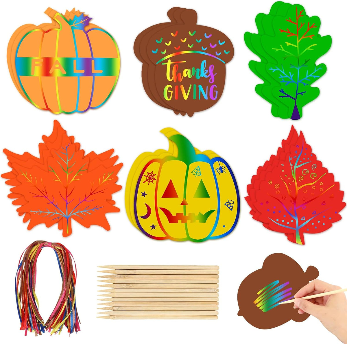 JULMELON 36 Pcs Fall Thanksgiving Scratch Art Crafts for Kids Party Favors