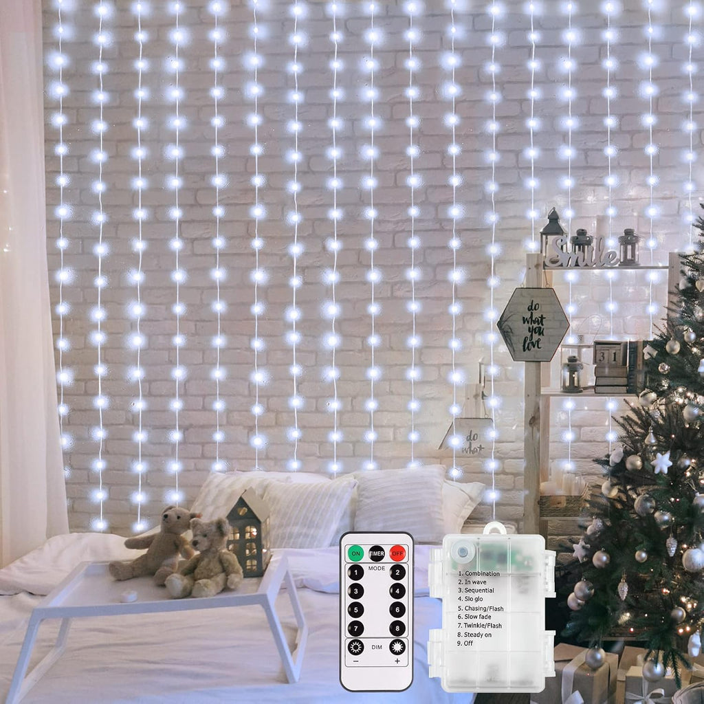 echosari Curtain Lights Battery Operated 6.6×6.6ft with Remote Timer