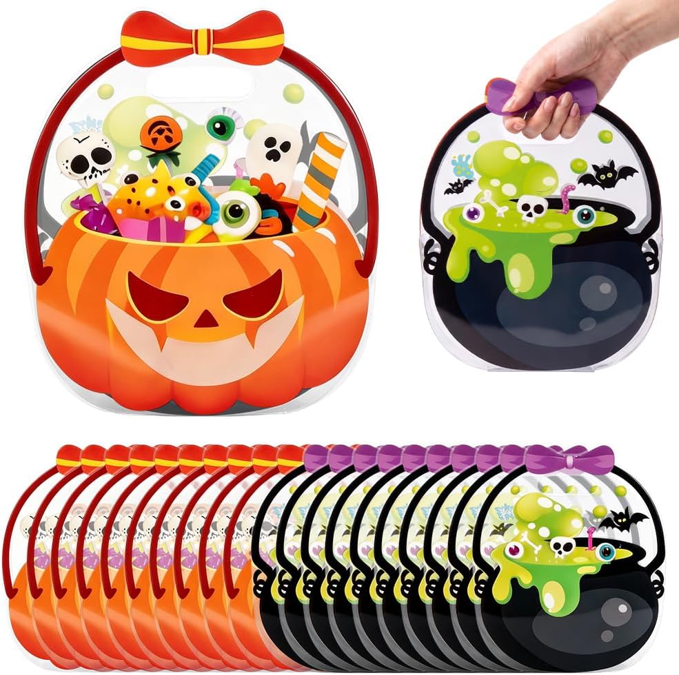 Fuutreo 24 Pcs Halloween Treat Bags with Handle, Pumpkin Witch Cauldron
