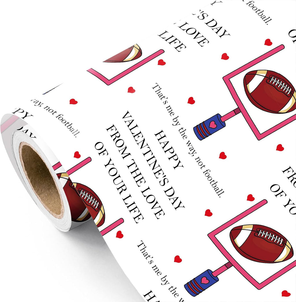 WRAPAHOLIC Funny Valentines Day Wrapping Paper Roll - Mini Roll - 17 Inch x 16.5 Feet - From the Love of Your Life and Football Wrapping Paper for Valentine's Day, Anniversary, Wedding