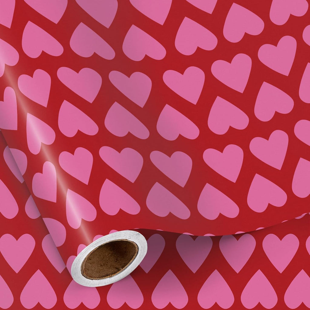 RUSPEPA Valentine's Day Wrapping Paper Roll, Mini Roll, Pink Heart Stripe Design, Red Gift Wrap for Girls, Wife, Wedding, Anniversary, Birthday, Valentine's Day, Bridal Shower, 17 Inches x 16.4 Feet