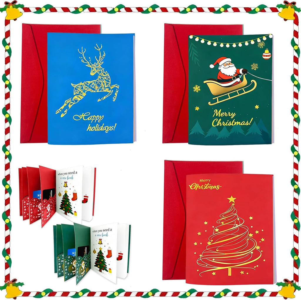 3 Set/18 Slots Christmas Gift Card Booklet Bulk with Envelopes, Xmas Money Holder & Gift Card Holder Book（reindeer, Santa Claus, Christmas tree）, Holiday Party Supplies for Teacher Coworker Men Women