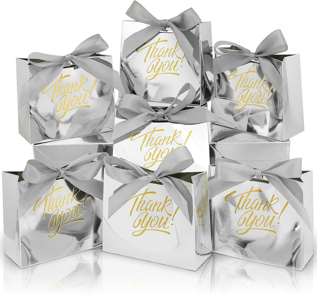 100 Pack Small Thank You Gift Bags, Party Favor Bag with Bow Ribbon