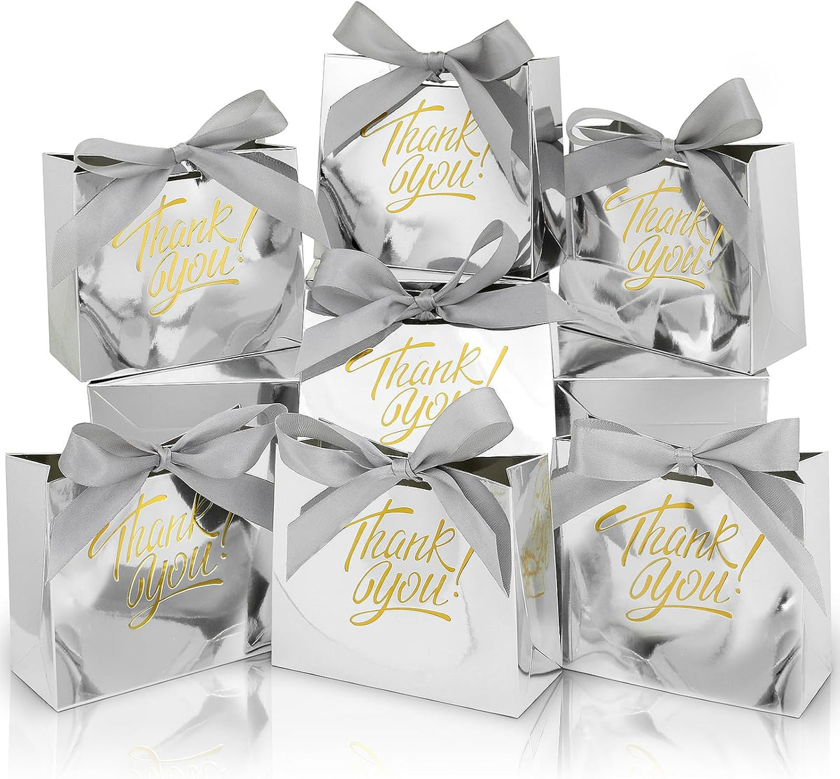 100 Pack Small Thank You Gift Bags, Party Favor Bag with Bow Ribbon