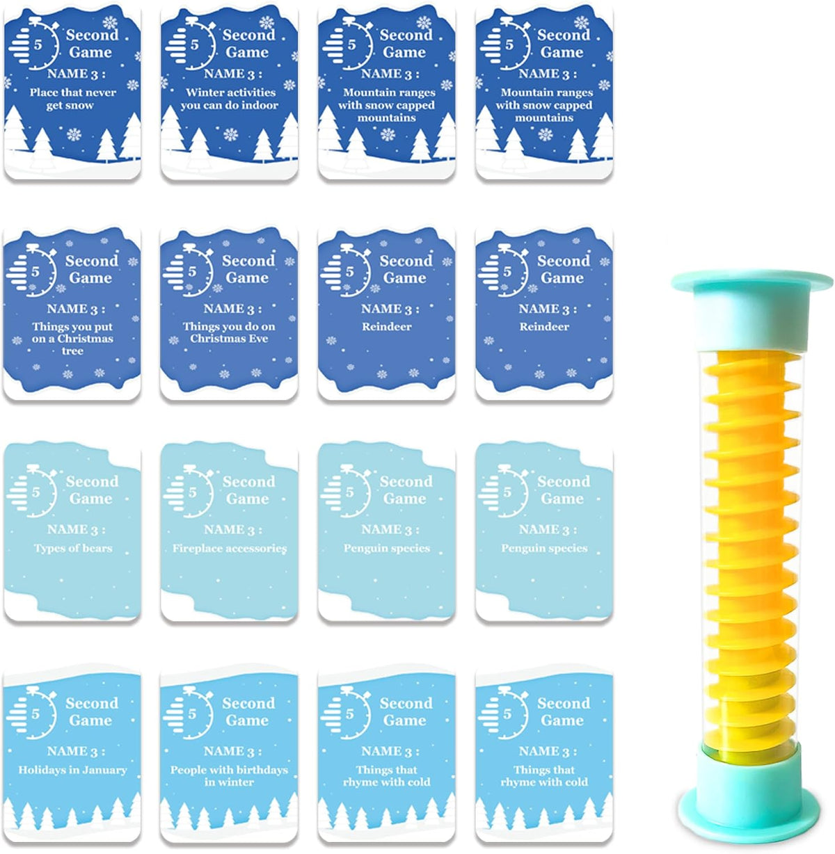 Winter 5 Second Game Cards, 108 Christmas Cards with Timer
