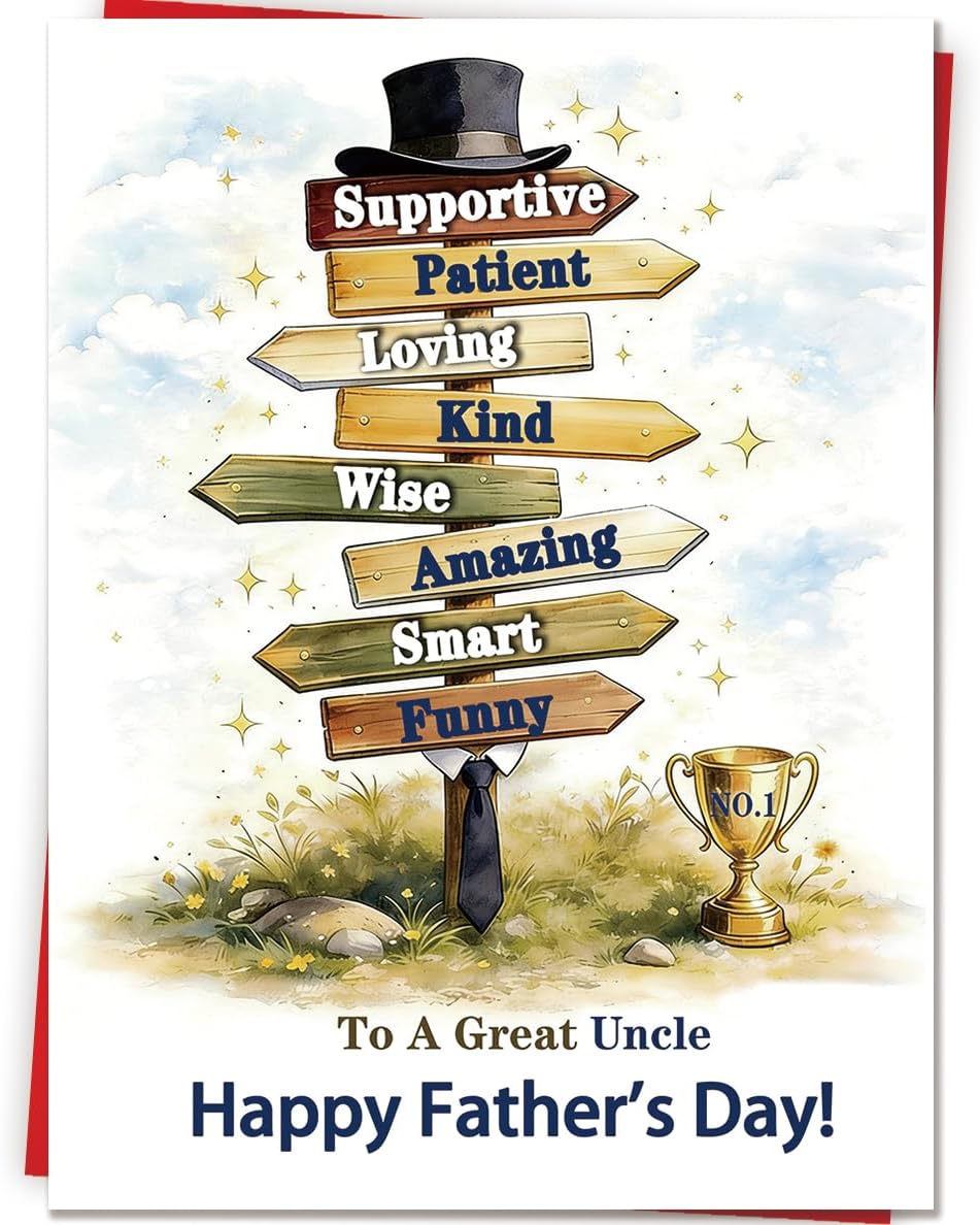 Fathers Day Card Gifts for Uncle from Nephew Niece, Meaningful Direction Sign Design with Emotional Message, Unique Cards for Father's Day Family Celebration and Love