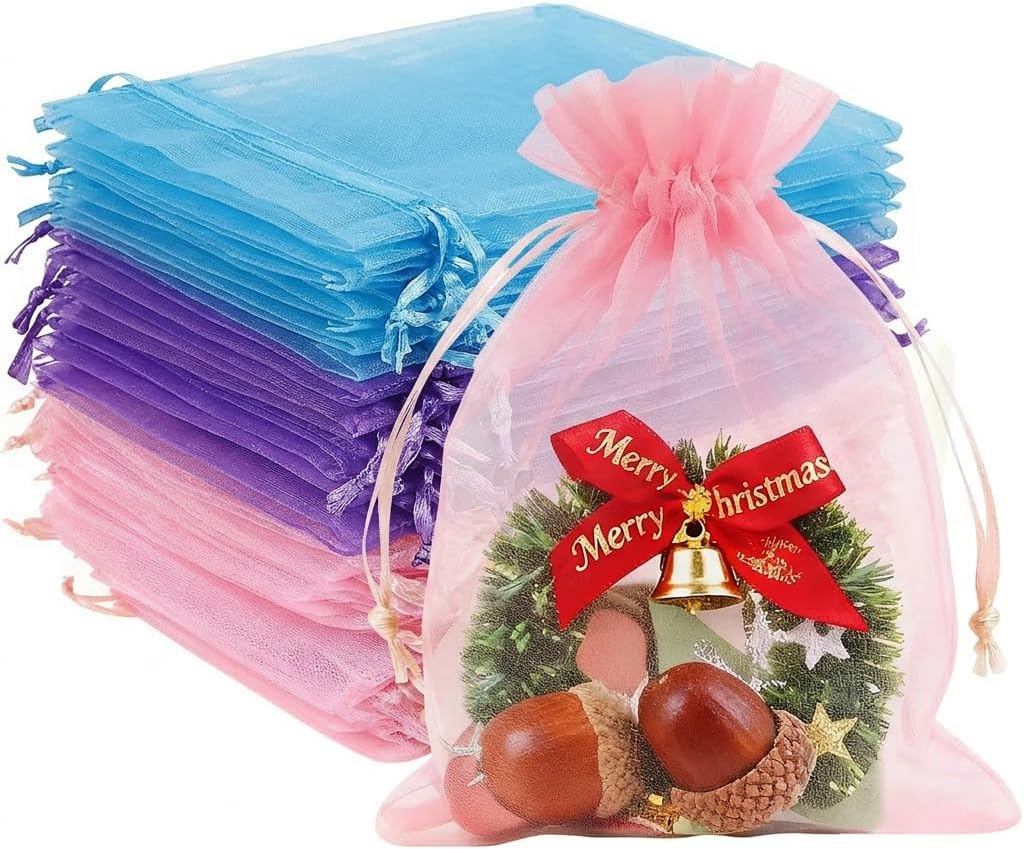 3-Color Organza Bags 4x6 Mesh Bags Drawstring for Jewelry Favor Gifts Pouch