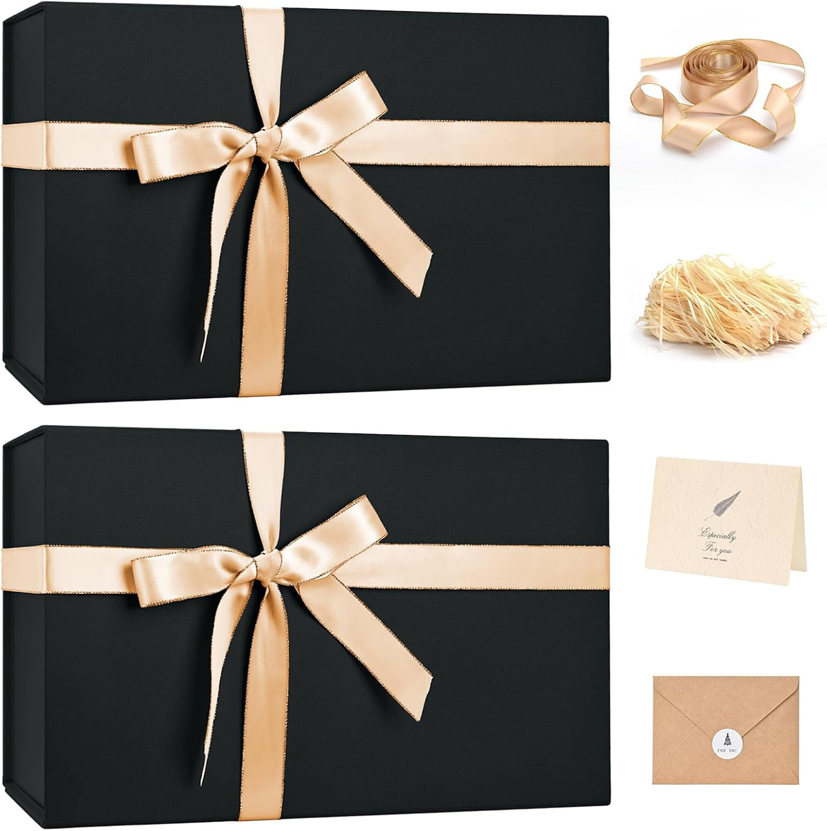 LIFELUM Black Magnetic Gift Box for Birthday Presents, 14"x8.5"x4.5"
