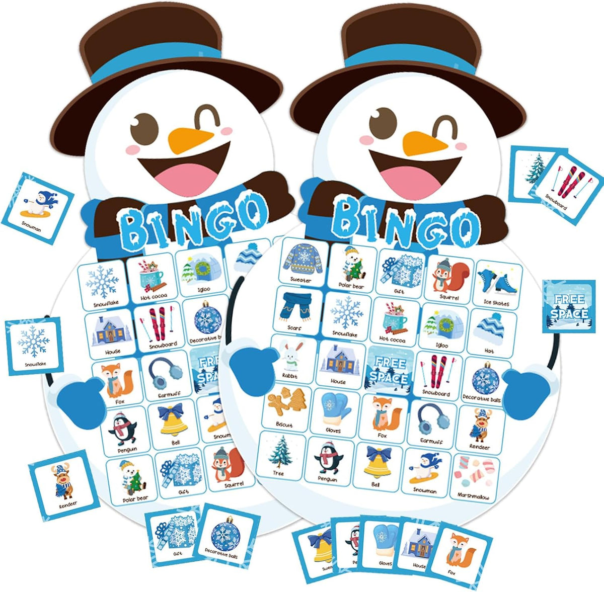 YQUQWN Winter Bingo Game, 24 Players Winter Snowman Bingo Cards Christmas Party Game for Family Classroom Office Holiday Favors Christmas Games Party Supplies