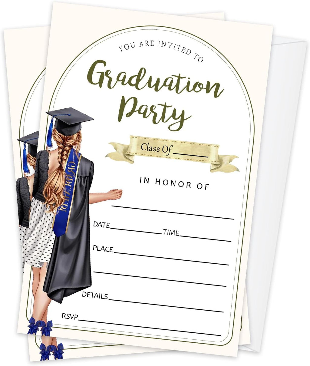 Graduation Invitations 2026 with Envelopes - 20 Pack Class of 2026 Tuxedo style Graduation Party Invitations, 4x6 Inch Fill-in Graduation Announcements for High School or College - A07