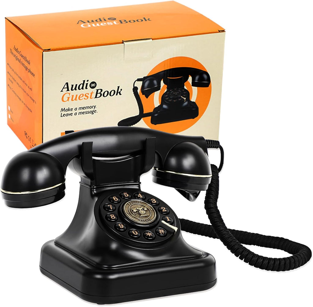 Audio Guest Book Wedding Phone with Gift Box, Vintage Audio GuestBook for Wedding, Bridal Shower, Birthday Party, Baby Shower, Anniversary, Engagement (Pure Black)