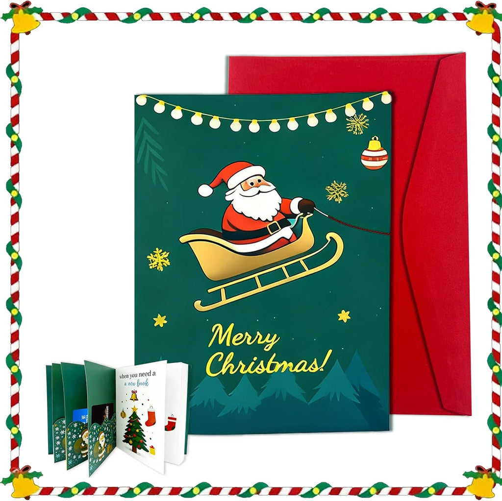 XIJQRAC Christmas Gift Card Booklet with Envelopes, Xmas Money Holder & Gift Card Holder Book （Santa Claus）, Holiday Party Supplies for Teacher Coworker Men Women