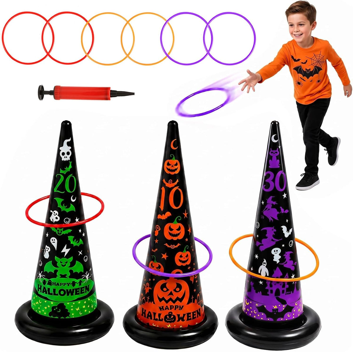 Halloween Party Games, Inflatable Witch Hat Ring Toss Games for Kids Adults Family Indoor Outdoor Toys & Decorations