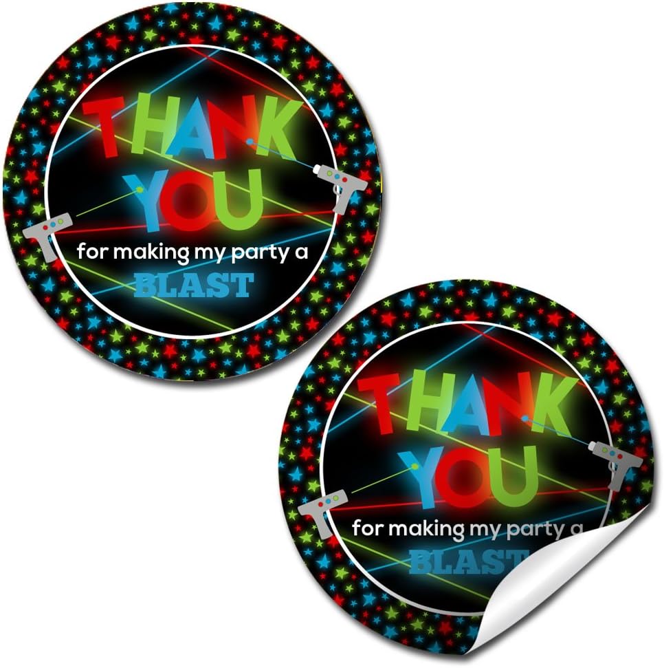 Laser Tag Stickers, 40 Pack 2 Inch Round Labels for Laser Tag Goodie Bags, Birthday Party Favor Seals, Made in USA by Amanda Creation