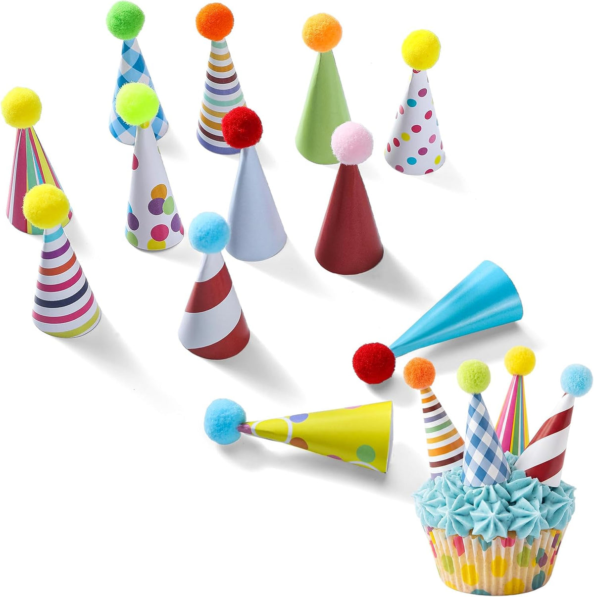 12 Pcs Mini Happy Birthday Hat Cupcake Toppers for Animal Figure