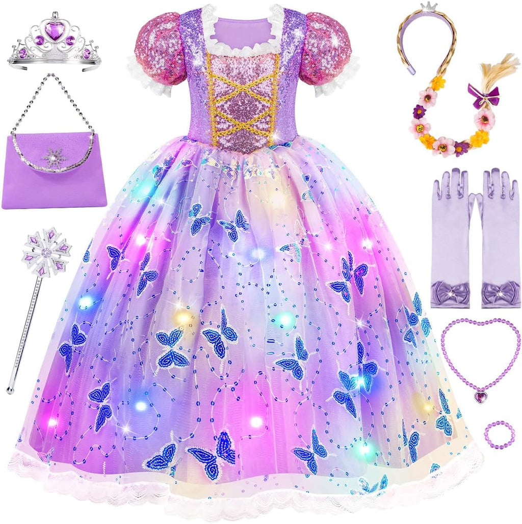 Meland Light Up Princess Dress for Girls Ages 3-10, Dress Up Toy Gift Set