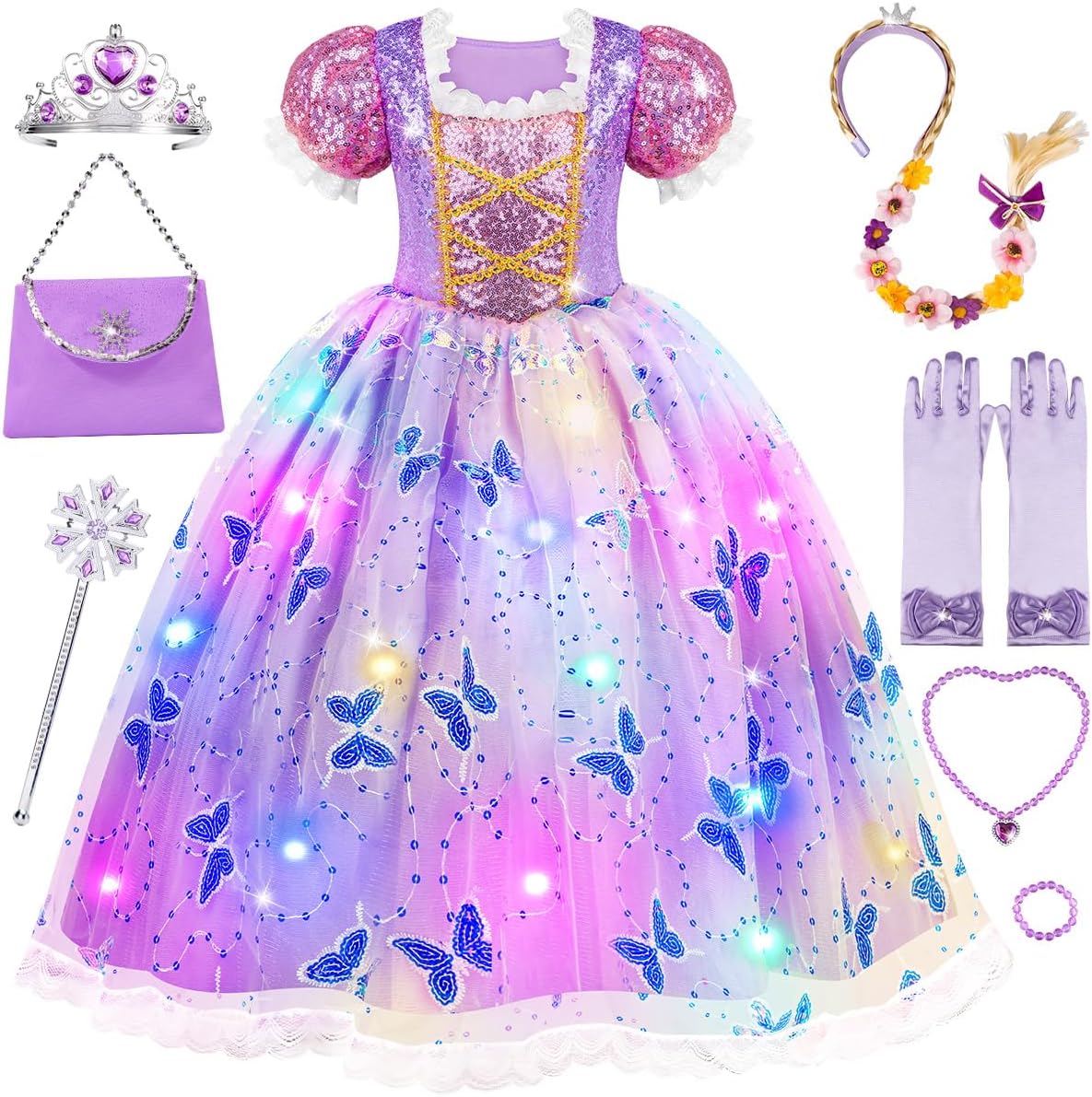 Meland Light Up Princess Dress for Girls Ages 3-10, Dress Up Toy Gift Set