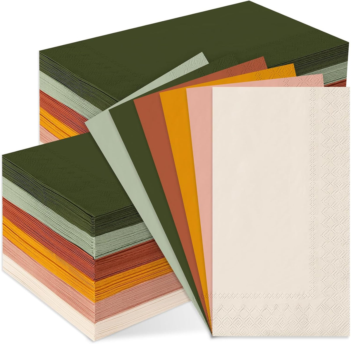 Whaline 120Pcs Modern Boho Guest Napkins Sage Green Pink Orange Brown Paper Napkins Disposable Hand Napkin Towel for Autumn Harvest Thanksgiving Bride Wedding Baby Shower Party Supplies
