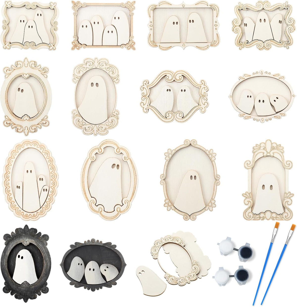 Simgoing 12 Set Adult Halloween Craft, Wood Ghost DIY Frame, Cute Style