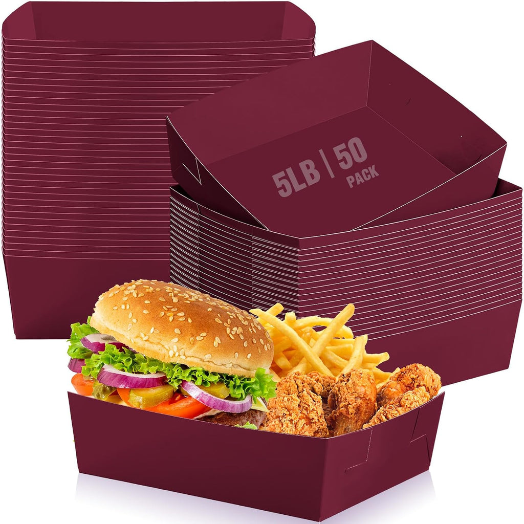 Uiifan 50 Pcs 5 lb Extra Large Paper Food Serving Trays, Burgundy