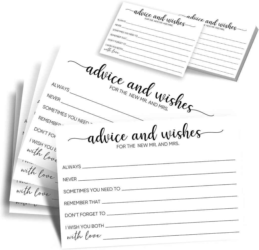 60-Count Advice and Wishes Cards for the New Mr. and Mrs. - 300GSM Heavyweight Wedding Advice Cards for Reception, Bridal Shower, Marriage Wishes for Bride and Groom - 4x6 (Actual 5.7x3.9)
