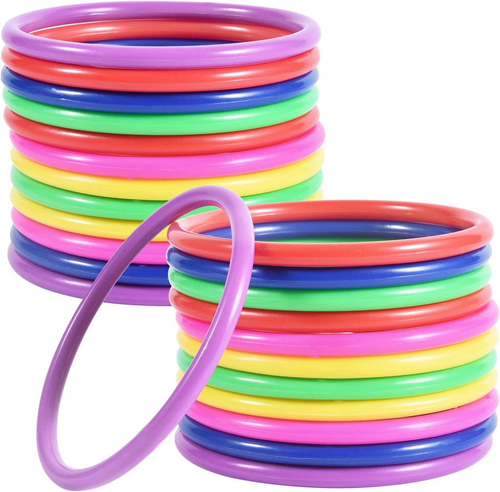 OBTANIM 24 Pcs Plastic 3 Inch Ring Toss Game for Kids and Outdoor Toss Rings for Speed and Agility Practice Game, Random Colors