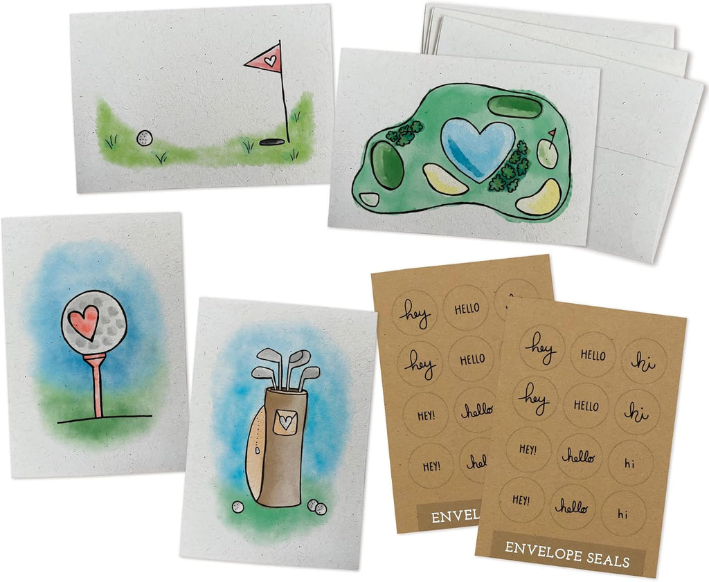 Golf Love Greeting Cards Variety Pack - 24 Note Cards with Envelopes & Kraft Sticker Seals