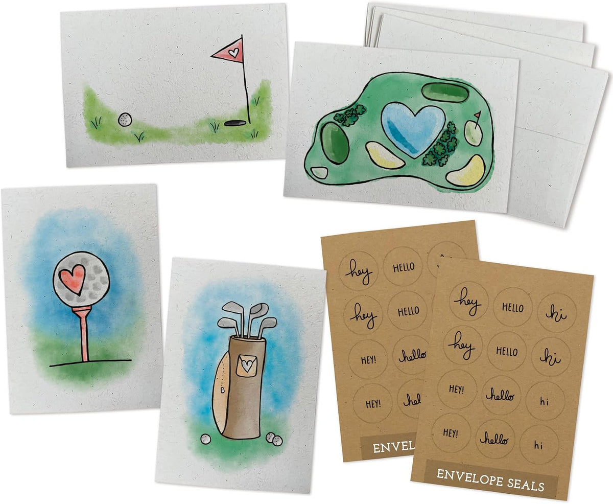 Golf Love Greeting Cards Variety Pack - 24 Note Cards with Envelopes & Kraft Sticker Seals
