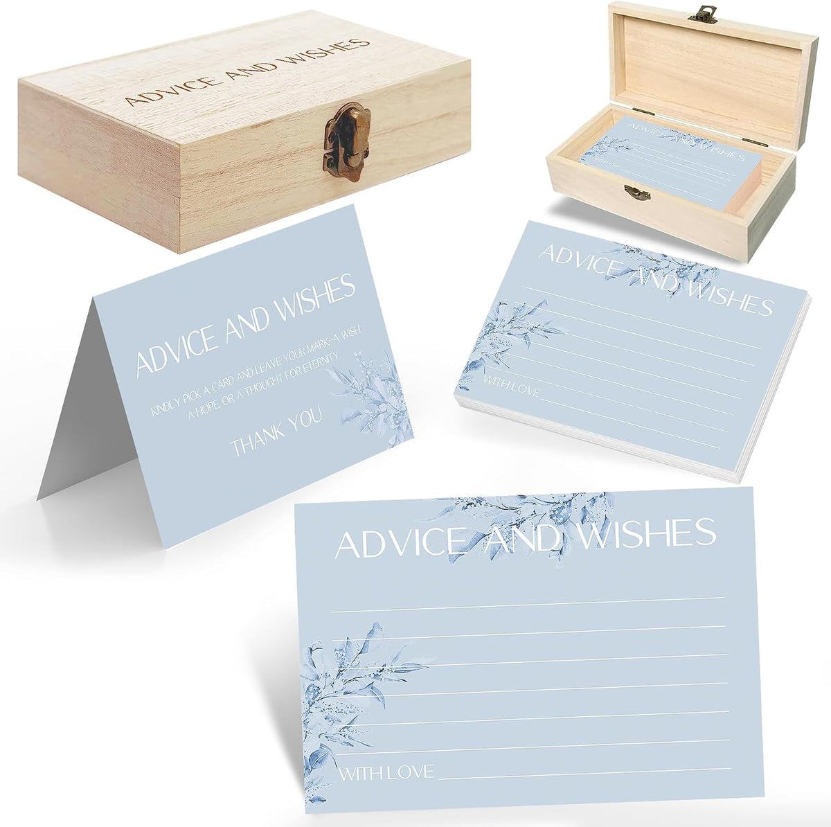60pcs Dusty Blue Eucalyptus Advice and Wishes Cards, 5.7"x3.8" Wedding Advice Cards for Bridal Shower, 250gsm Thick Paper Wedding Guest Book Alternative for Mr & Mrs