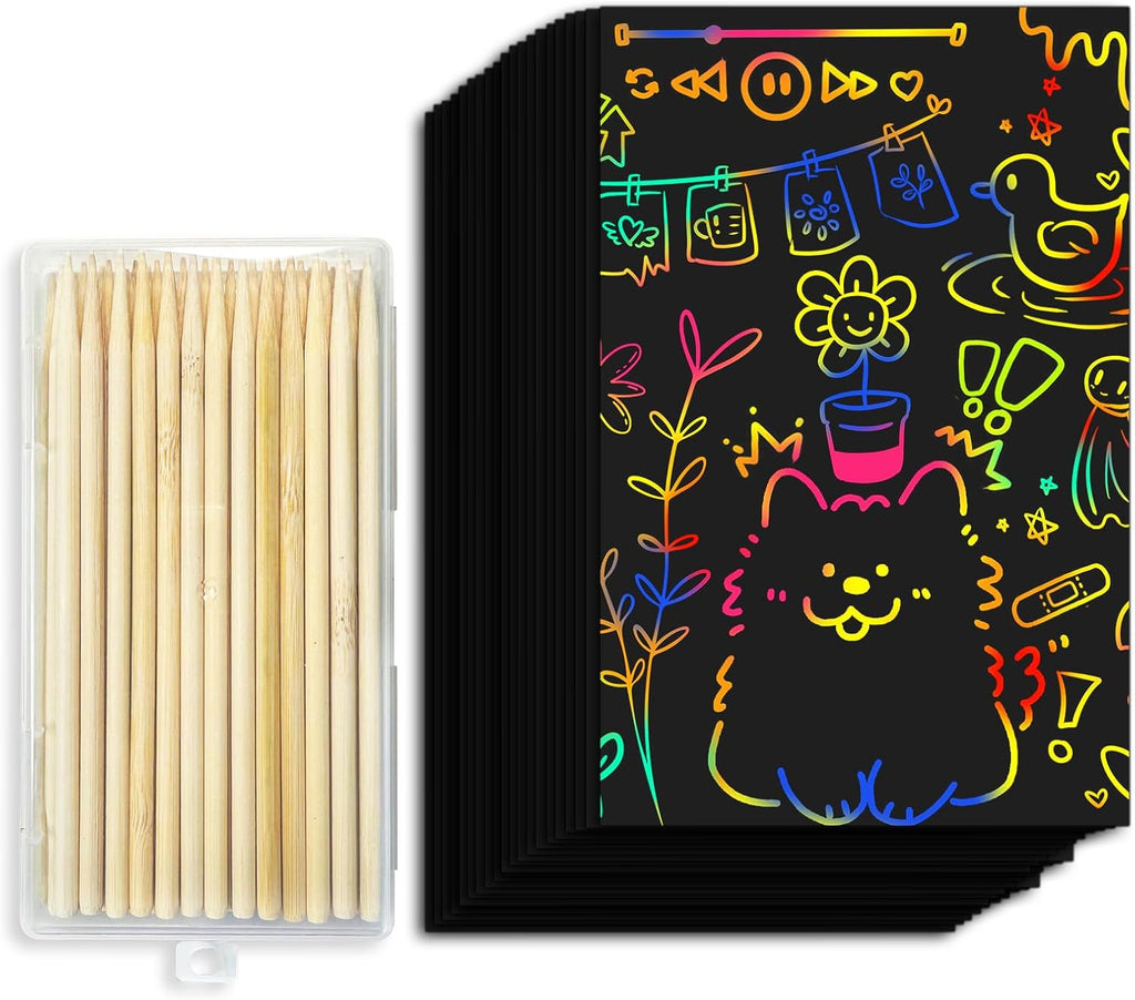 Cityrosy Rainbow Scratch Art Paper Sets Arts Crafts Supplies for Kid160 Pcs