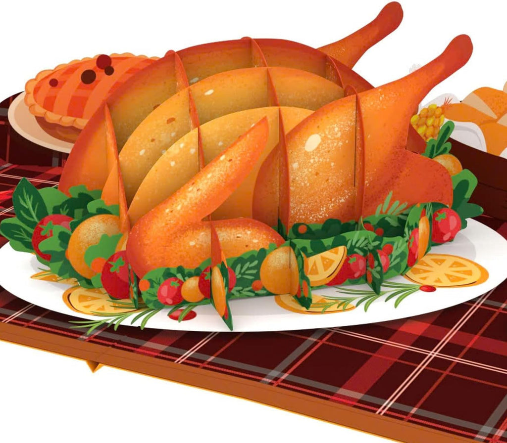 Paper Love Thanksgiving Card | 3D Pop-Up Turkey Dinner Greeting Card for Family, and Friend | 5" x 7" w/Envelope & Note Tag