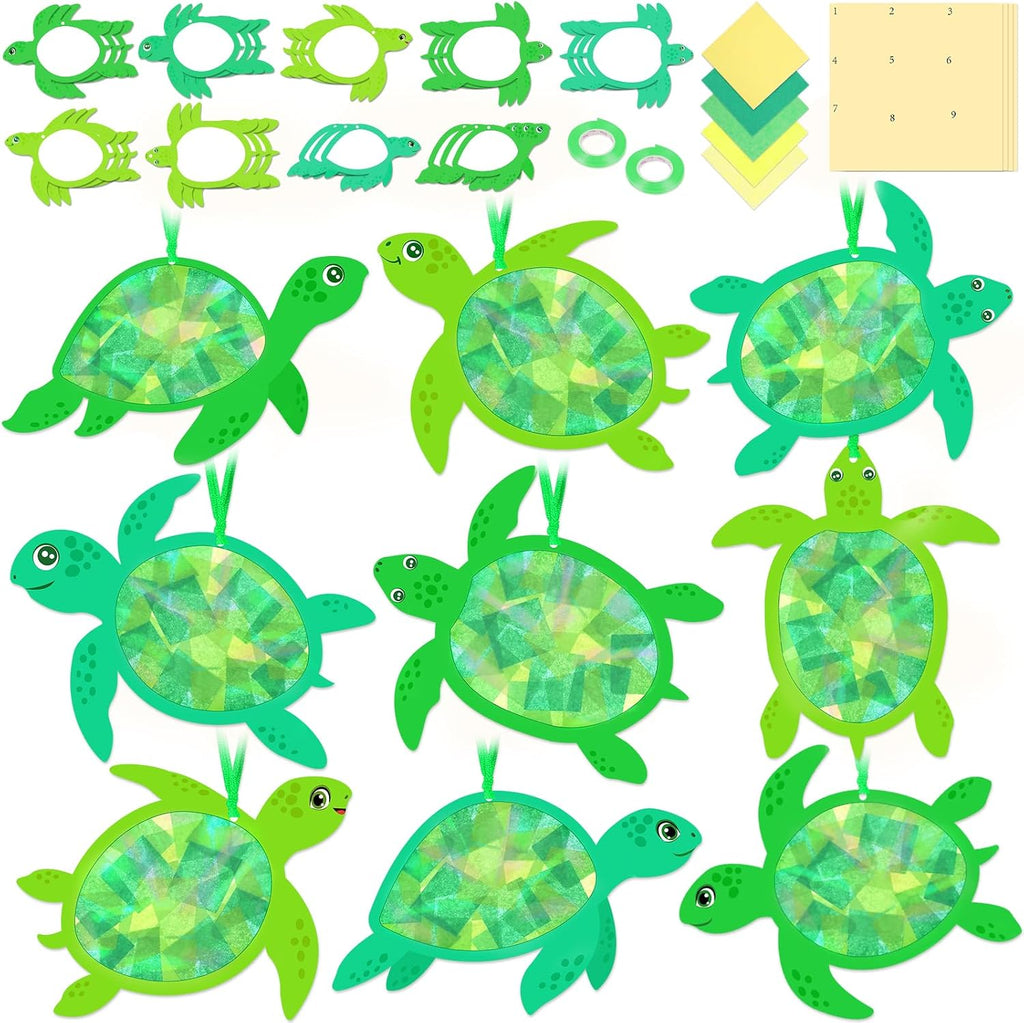 Renbuzhu 48PCS Summer Crafts: Paper Sea Turtle Suncatchers DIY Kits, Ocean Beach Party Favors Window Stained Glass Effect Art Supplies Decorations