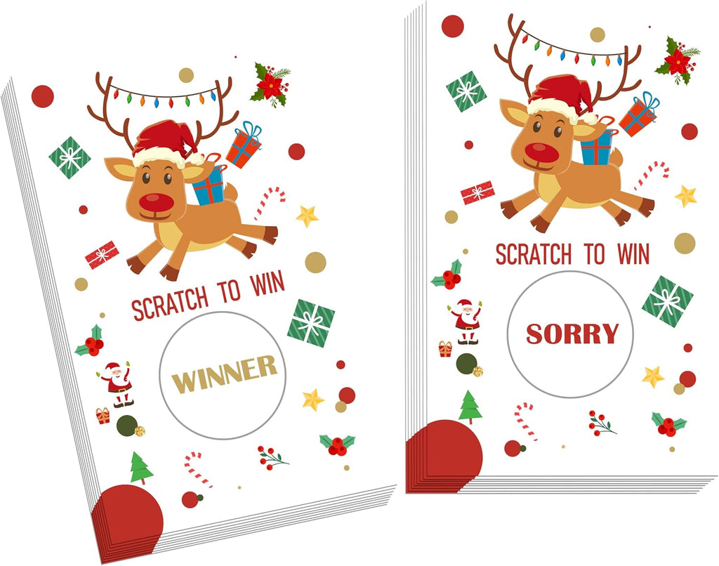 Christmas Scratch Off Game Cards, Christmas Party Game Cards, Reindeer Festive Raffle Games Prizes for Adults Groups, 50 Pcs Xmas Winter Holiday Activities Supplies Decorations -A04