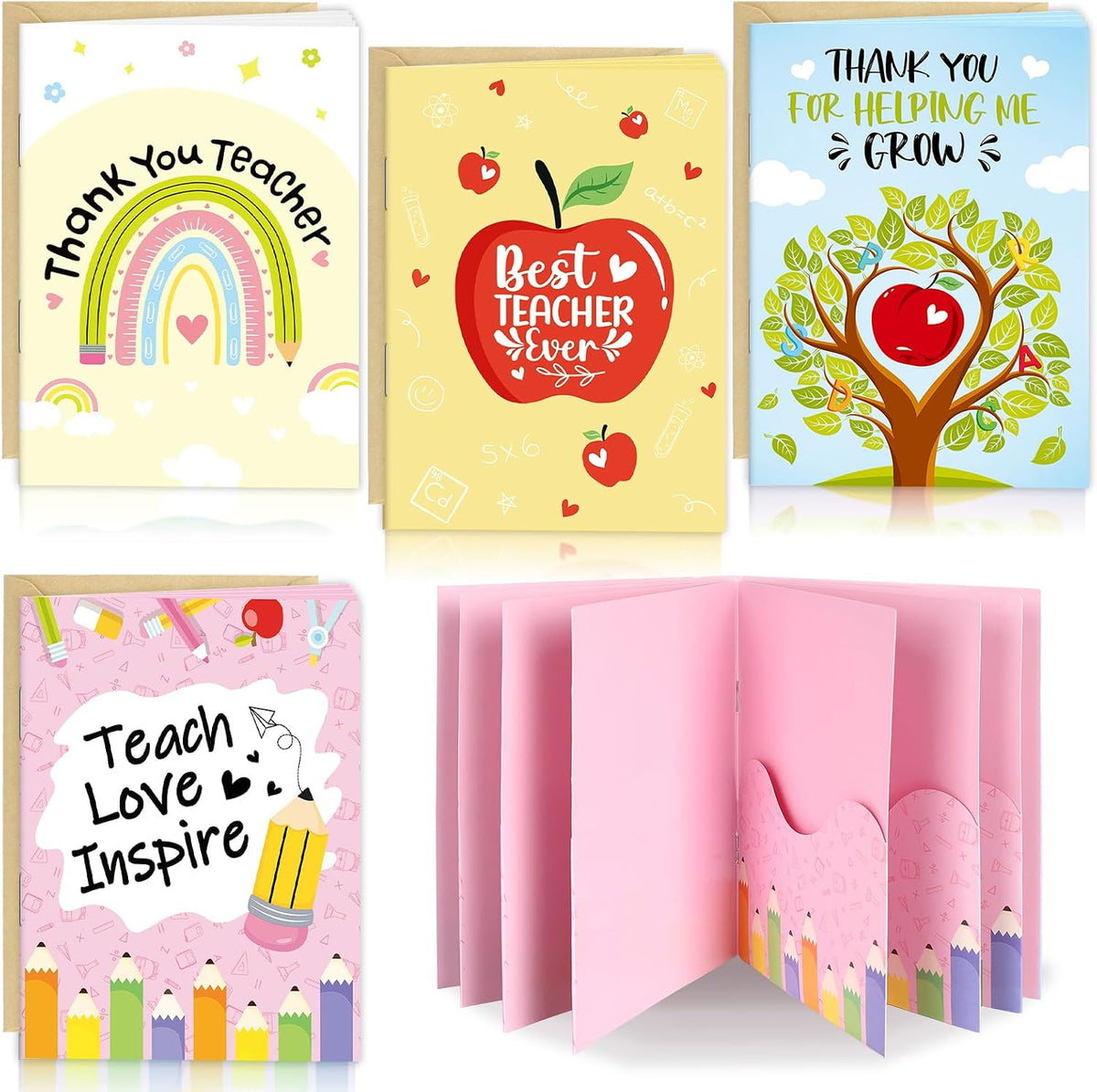 4Sets Teacher Gift Card Holder Book, Teacher Appreciation Gift Card Holder with Envelopes, Thank You Teacher’s Gifts from Students, Cards Holders for Teachers, End of Year Teacher’s Appreciation Week