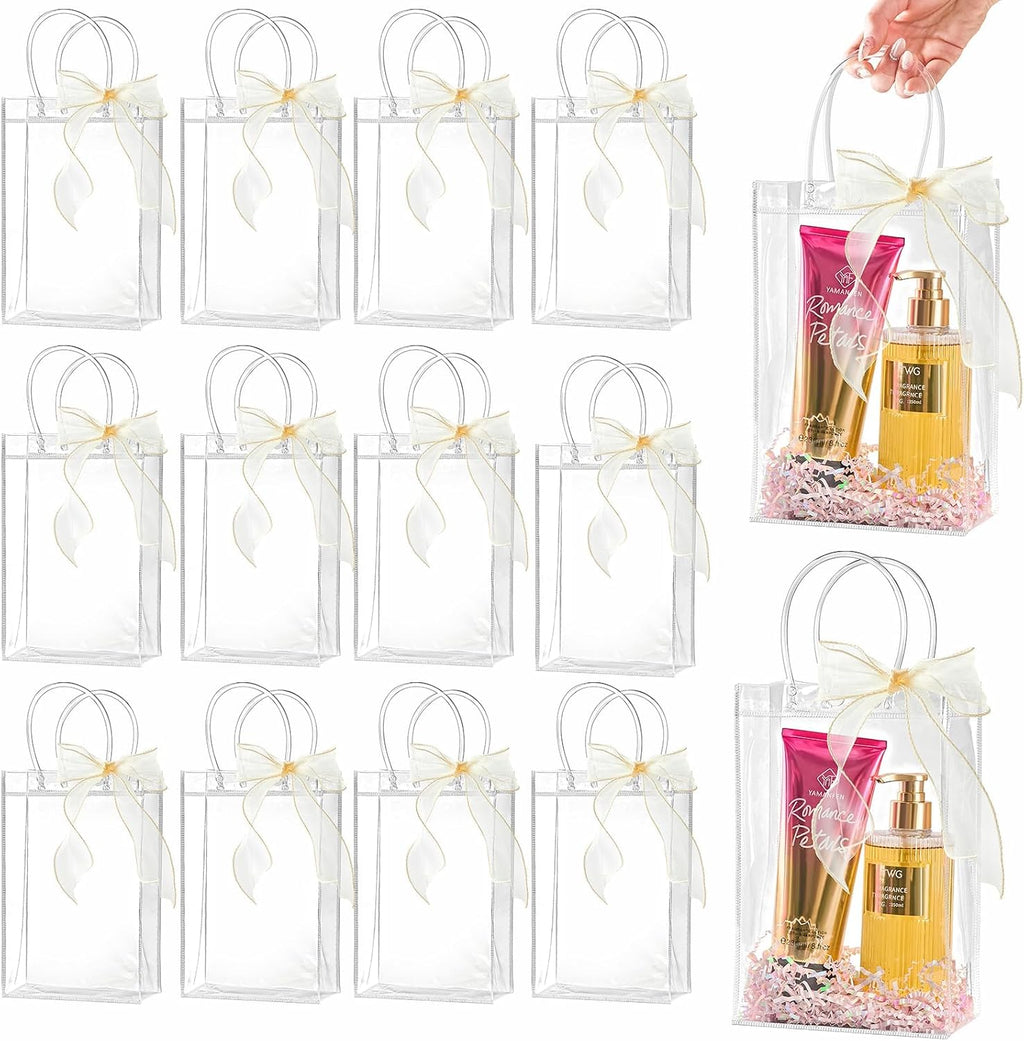 Ohuimrt 30 Pack 6.3" x 3.15" x 9.84" Clear Plastic Gift Bags with Handles