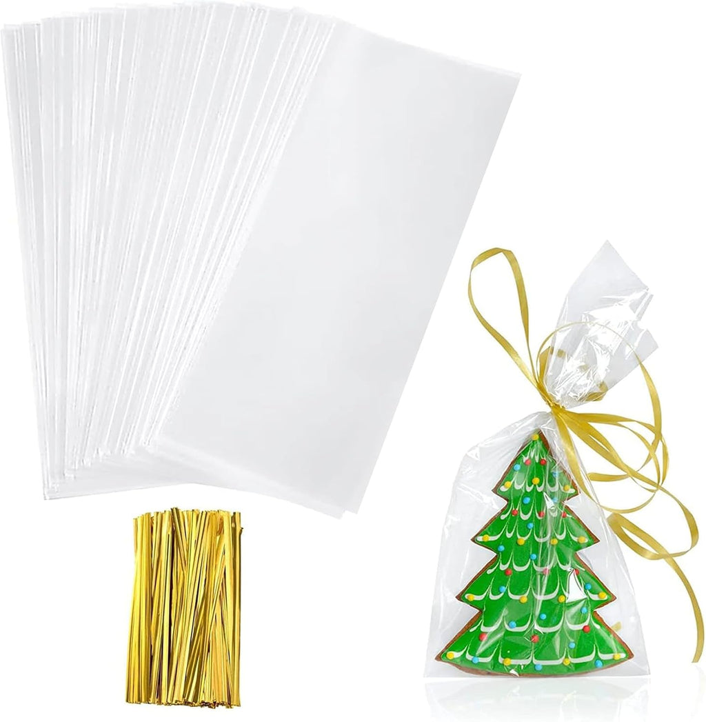 Yotelab Cellophane Treat Bags, 4x9 In Cellophane Bags With Ties, 100 Pcs