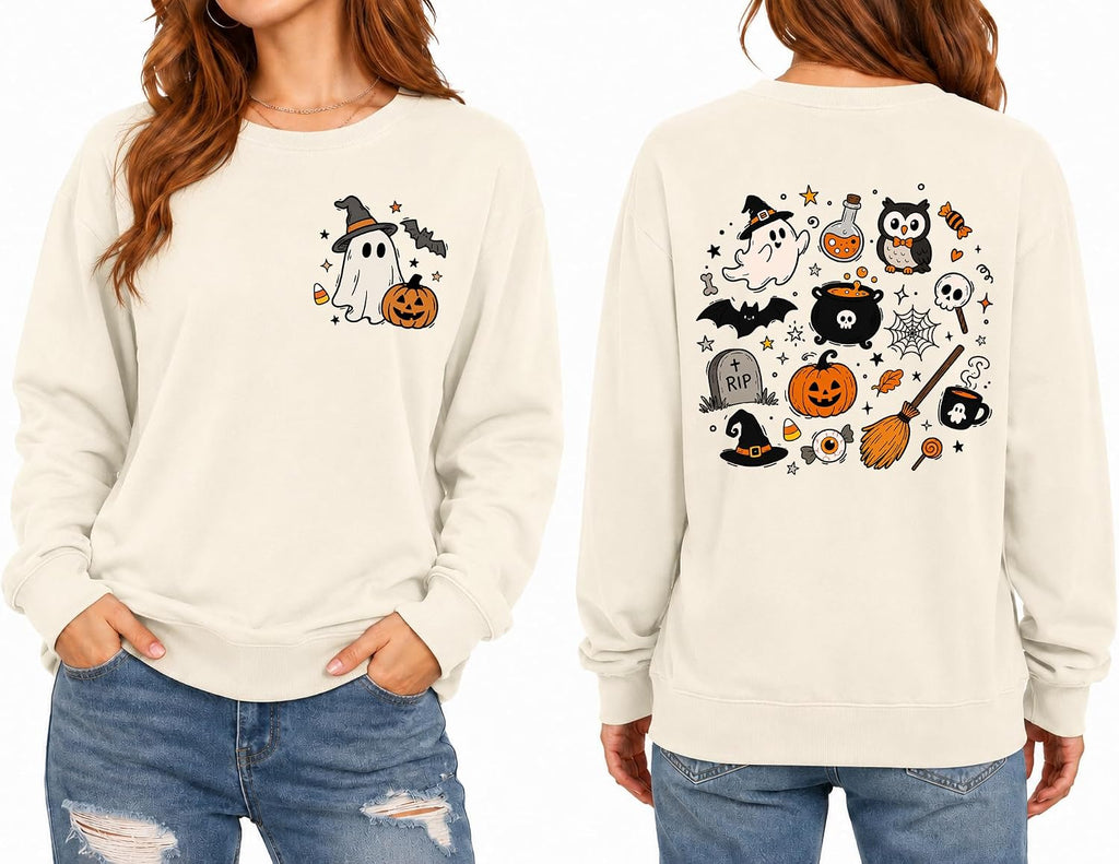 Women Fall Halloween Ghost Crop Sweatshirt Lantern Sleeve Pullover