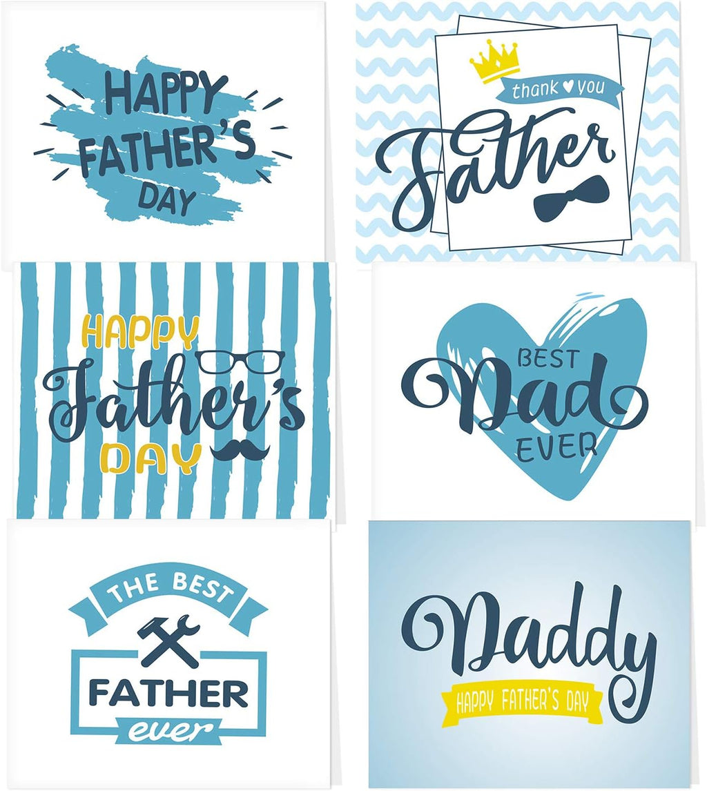 TUPARKA 36 Pack Father's Day Greeting Cards with Envelopes, 6 Assorted Unique Designs for Father's Day