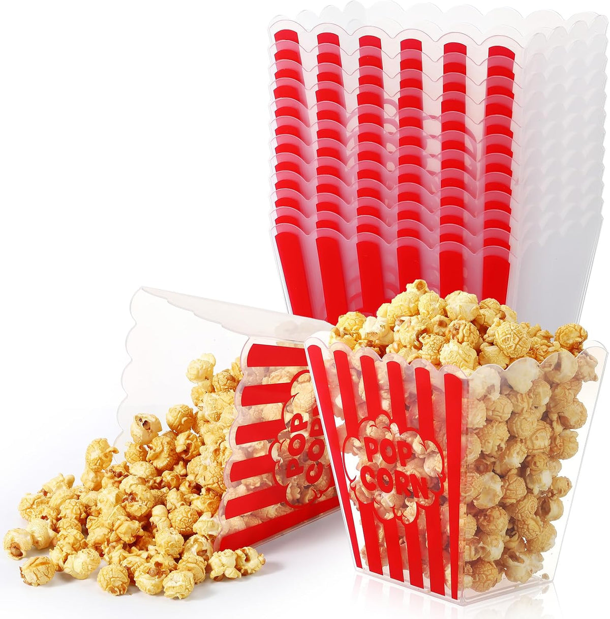 12 Pcs Popcorn Buckets Reusable Red White Classic Striped