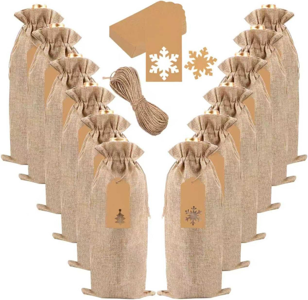 JOICEE 12 Pcs Burlap Wine Bags Christmas Wine Bottle Gift Bags