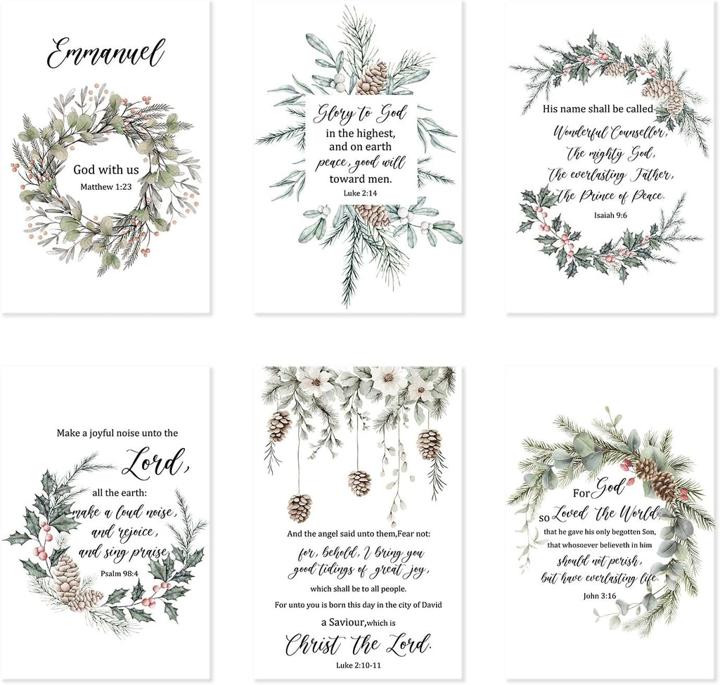 SuperShunhu 24 Pack Christian Christmas Cards, 6 Designs Religious Xmas Cards with Christmas Blessings Inside, Scripture Holiday Greeting Cards With Bible Verses